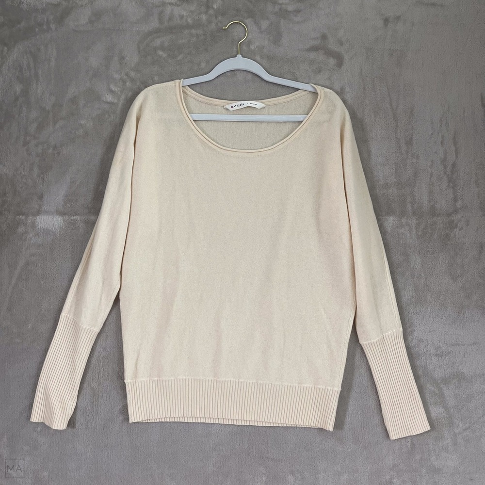 Athleta Women's Pullover Top Lightweight 100% Cashmere Neutral L Cream